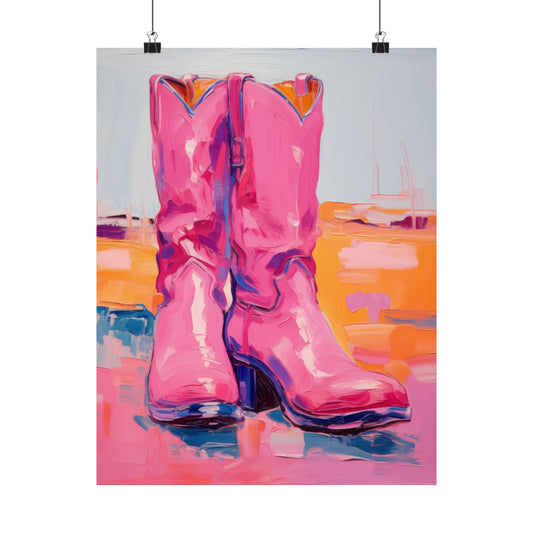 Bohemian Bliss: Hot Pink Cowgirl Boots | Poster