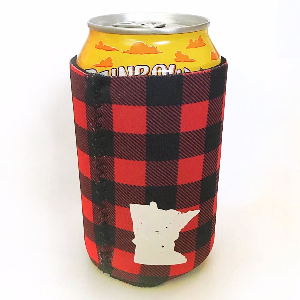 Lakes Co buffalo plaid can coozie